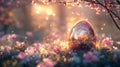 Golden Egg Rests Amidst Spring Blossoms Royalty Free Stock Photo