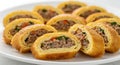 Delicious Egg Rolls Filled with Meat on White Plate Royalty Free Stock Photo