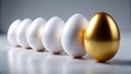 A Golden Egg Stands Out Uniqueness and Value in a Row of White Eggs A Stunning Visual Royalty Free Stock Photo