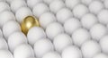 Golden egg among white eggs, symbol of richness or success, 3D render Royalty Free Stock Photo