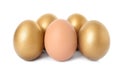 Golden eggs with different one on white Royalty Free Stock Photo