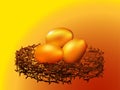 Golden eggs in nest