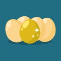 Golden eggs and ordinary eggs. Contrast concept. Vector illustration