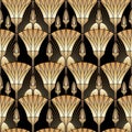 Golden Egyptian Lotus Art Deco Seamless Pattern