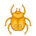 Golden Egyptian scarab beetle icon, cartoon style