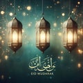 Golden Eid Mubarak Lanterns: A Blessed Celebration Royalty Free Stock Photo