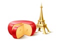 Vector eiffel tower french cheese wedge set