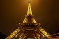 Golden Eiffel tower in Paris at night