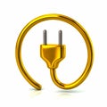 Golden electric plug icon 3d illustration Royalty Free Stock Photo
