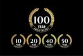 Golden Elegant Luxury 10 20 40 50 100 Years Anniversary Badge Emblem Label Design Vector