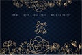 Golden elegant wedding landing page template with blue upholstery background