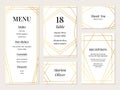 Golden elegant wedding menu with frame and text. Invitation elegant template collection. Gold corporate cards set