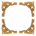Golden elements of carved baroque frame isolated on white