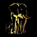 Golden Elephant family Brushstroke art style over black background