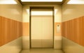 Golden elevator cabin with closed doors inside Royalty Free Stock Photo