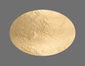 Golden elliptical shape with a smooth, metallic surface creates a sleek, modern design. Pearlescent