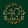 Golden emblem of fortieth years anniversary. Celebration patterned logotype