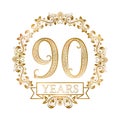 Golden emblem of ninetieth years anniversary in vintage style