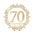 Golden emblem of seventieth years anniversary in vintage style