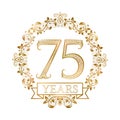 Golden emblem of seventy fifth years anniversary in vintage style
