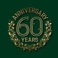 Golden emblem of sixtieth years anniversary. Celebration patterned logotype
