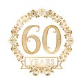 Golden emblem of sixtieth years anniversary in vintage style