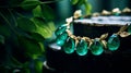 Golden Emerald Necklace On Black Stand - Fairytale-inspired Jewelry