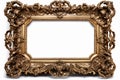 Golden, empty, horizontal picture frame on white background. Baroque style, vintage, antique. With beautiful ornaments Royalty Free Stock Photo