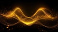 Golden energy waves moving through dark space. Abstract sparkling background, glowing energy of light. Generative AI Royalty Free Stock Photo