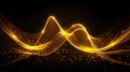 Golden energy waves oscillating and moving through dark space. Glowing energy, abstract background. Generative AI Royalty Free Stock Photo