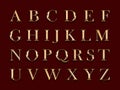 Golden english alphabet on a red background.Education concept