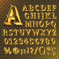 Golden English alphabet on transparent background. Vector illustration