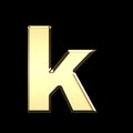 Golden english letter k on black background