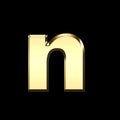 Golden english letter n on black background