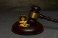 Golden ethereum and bitcoin with judge gavel