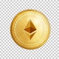 Golden ethereum coin symbol.