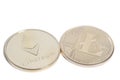 Golden Ethereum and Litecoin crypto currency coins