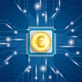 Golden Euro Coin Microchip Processor Lights