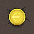 Golden euro on cracked background Royalty Free Stock Photo