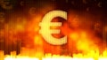 Golden euro sign on fiery background, money rules the world, financial market