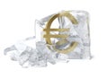 Golden Euro symbol frozen inside an ice cube Royalty Free Stock Photo