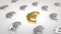 Golden euro Symbol in the middle of silver euro dollar symbol Royalty Free Stock Photo