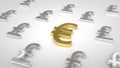 Golden euro Symbol in the middle of silver pound symbol Royalty Free Stock Photo