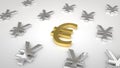 Golden euro Symbol in the middle of silver yuan symbol Royalty Free Stock Photo