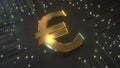 Golden euro symbol on premium black technologic background. Conceptual 3D rendering