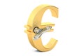 Golden Euro symbol with wind-up key, 3D rendering