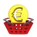 Golden european union coin in red basket vector