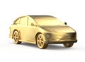 Golden ev car or metallic gold electric vehicle on white background