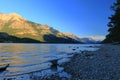 Waterton Lakes National Park, Golden Evening Light on Rocky Mountains at Upper Waterton Lake, Alberta, Canada Royalty Free Stock Photo