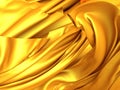 Golden fabric background. Flying silk cloth Royalty Free Stock Photo